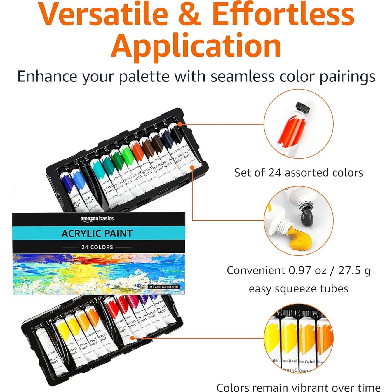 Juego de Pintura Acrílica Amazon Basics 24 Colores 21g