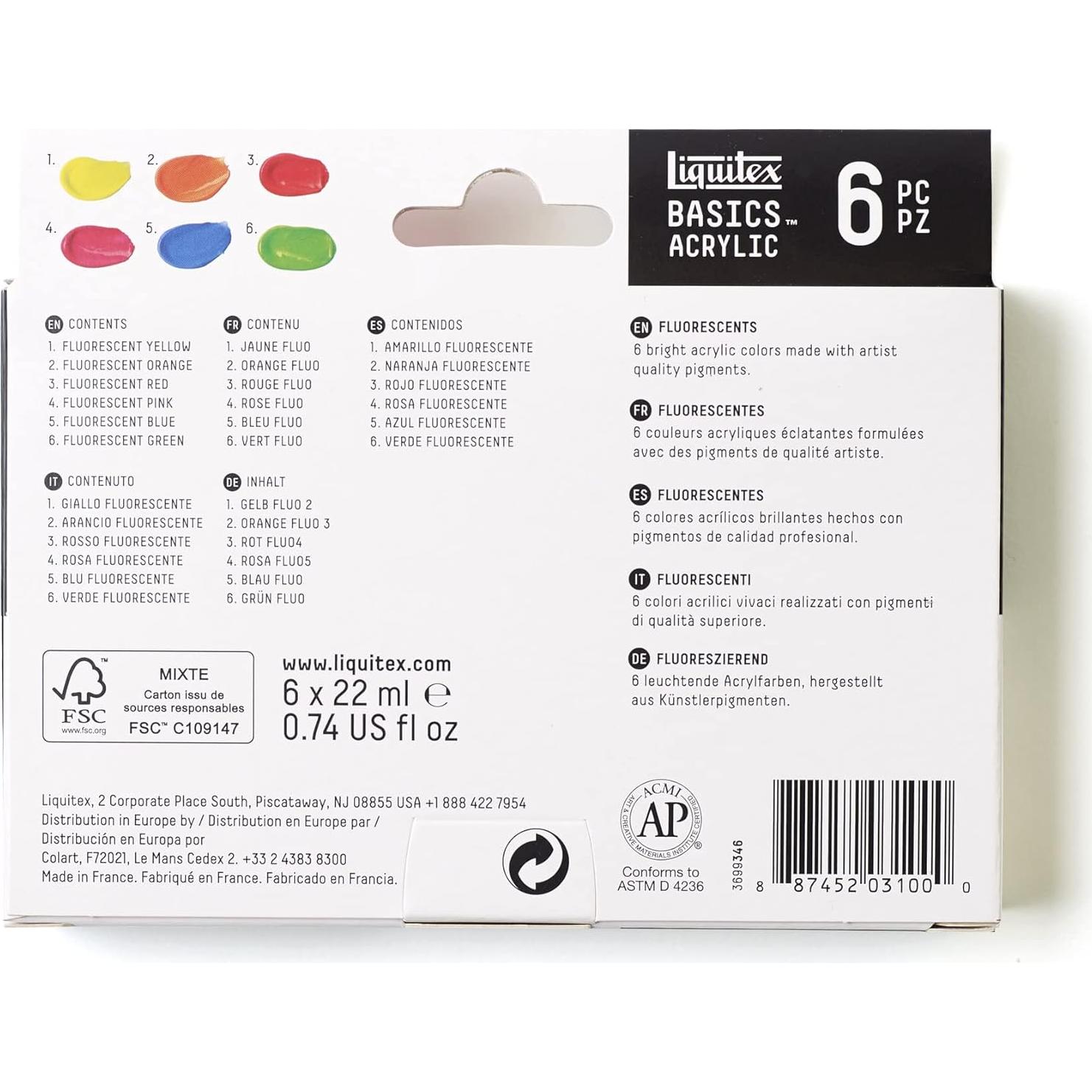 Juego de Pintura Acrílica Liquitex Basics Fluorescente 6 x 22 ml