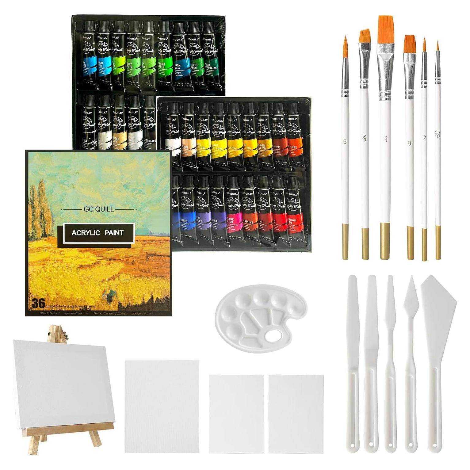 Set de Pintura Acrílica GC QUILL 54 Piezas con Lienzos y Pinceles