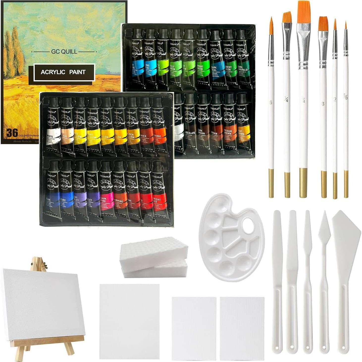 Set de Pintura Acrílica GC QUILL 54 Piezas con Lienzos y Pinceles