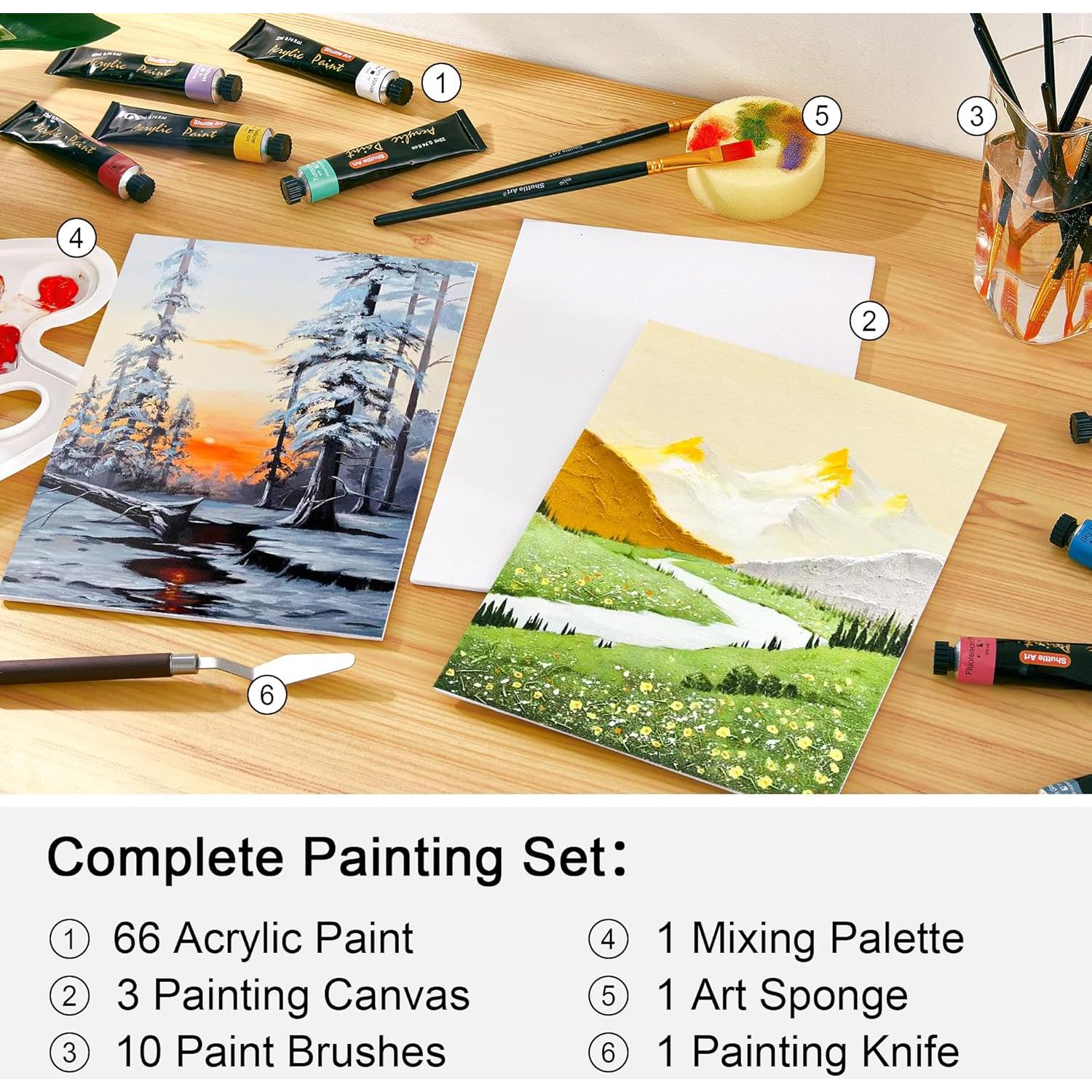 Set de Pintura Acrílica Shuttle Art 66 Colores 82 Piezas