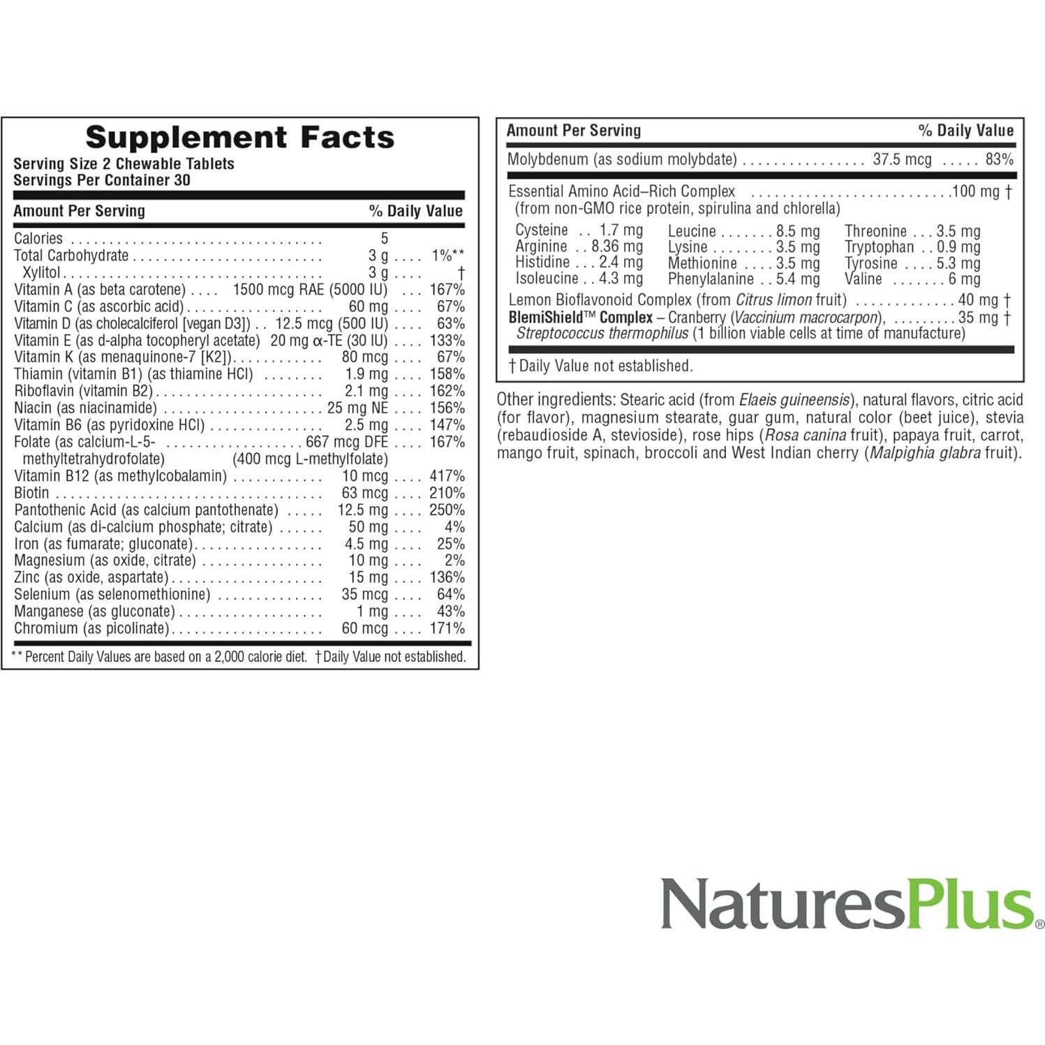 Natures Plus Power Teen para Él - 60 Tabletas Masticables Fruta Silvestre - Multivitamínico Vegetariano Sin Azúcar