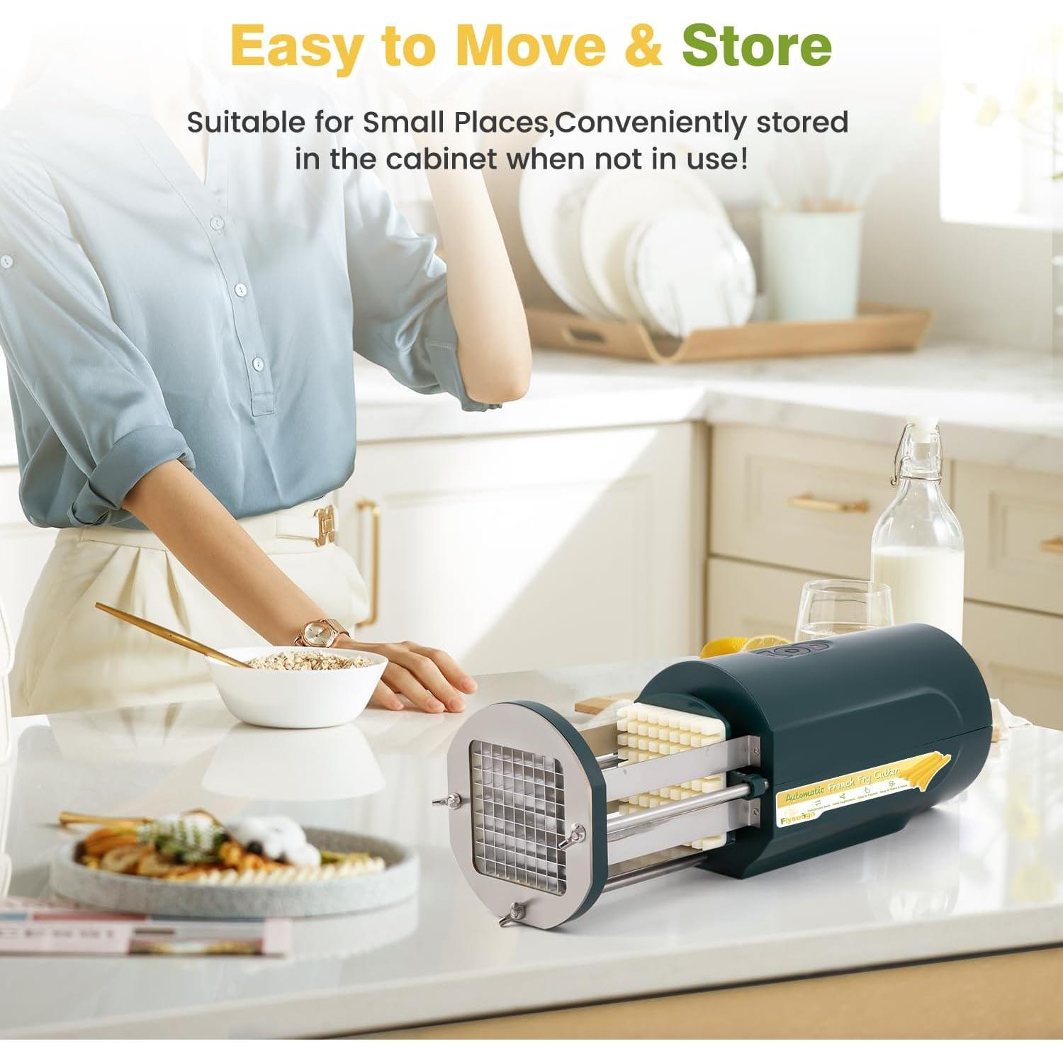 Cortadora de Papas Francesas Eléctrica Flyseago Verde 2 Cuchillas