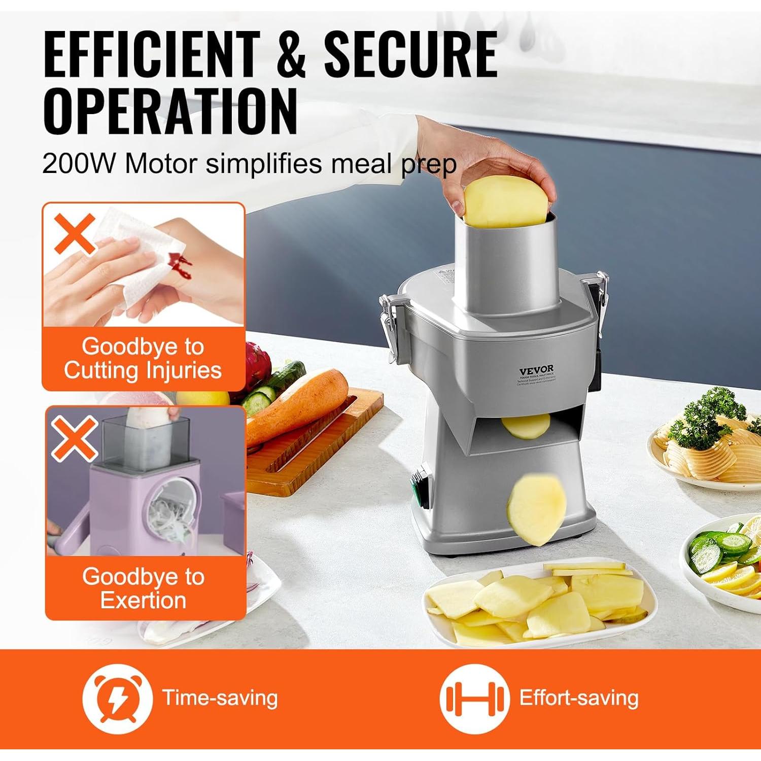 Cortadora de Verduras Eléctrica VEVOR 4 en 1 200W Acero Inoxidable