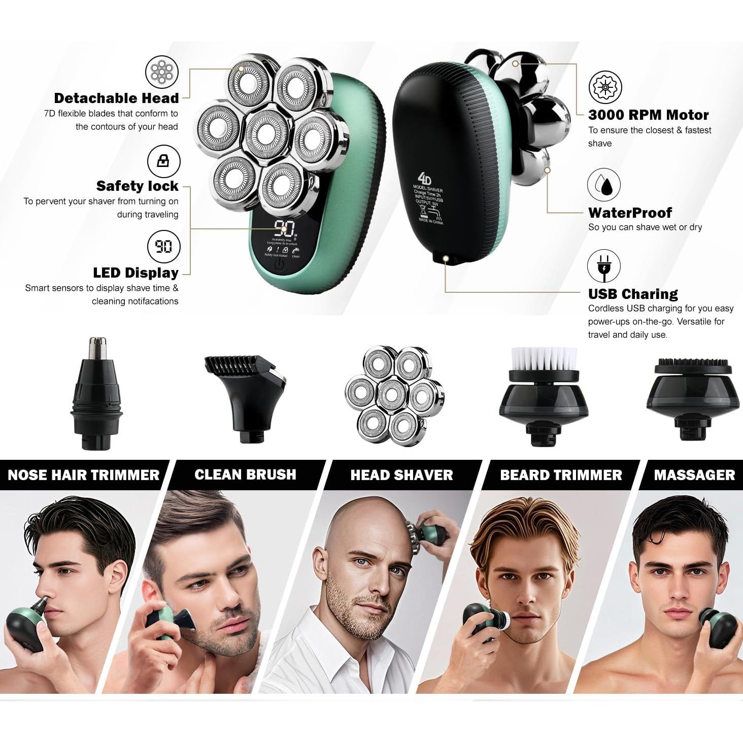 Afeitadora eléctrica 7D Toncoke LK-7520 impermeable con recortadora