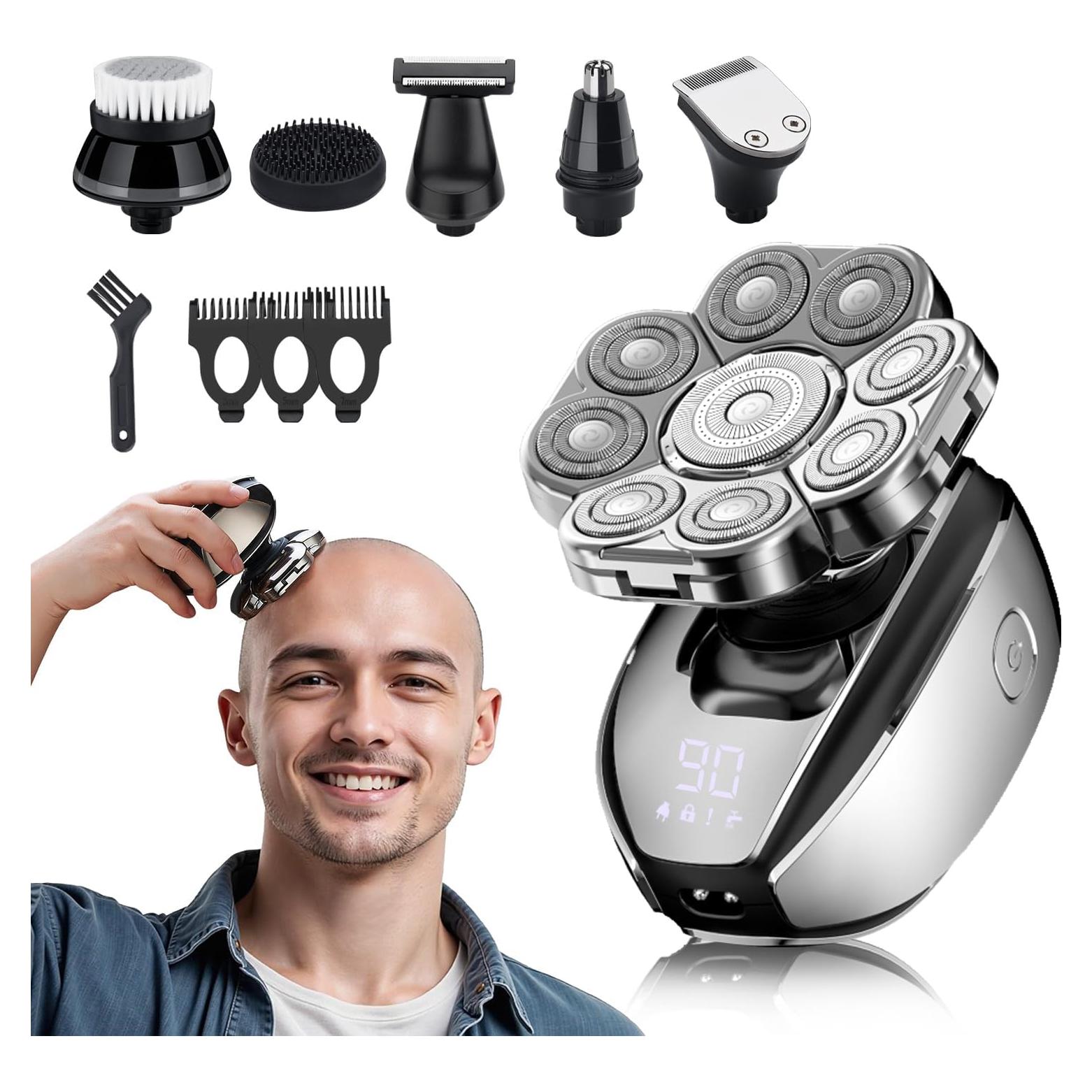 Head Shavers for Bald Men,Detachable Head Shaver,Electric Razor for Men,IPX6 Waterproof Wet Dry Bald Head Shavers,9D LED Display Electric Rechargeable Head Shaving Grooming Kit with USB Charge