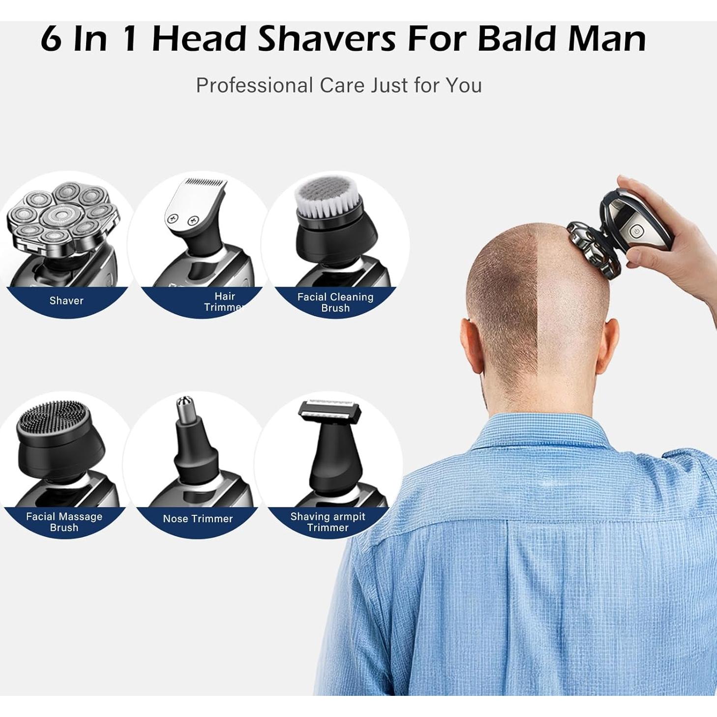 Head Shavers for Bald Men,Detachable Head Shaver,Electric Razor for Men,IPX6 Waterproof Wet Dry Bald Head Shavers,9D LED Display Electric Rechargeable Head Shaving Grooming Kit with USB Charge