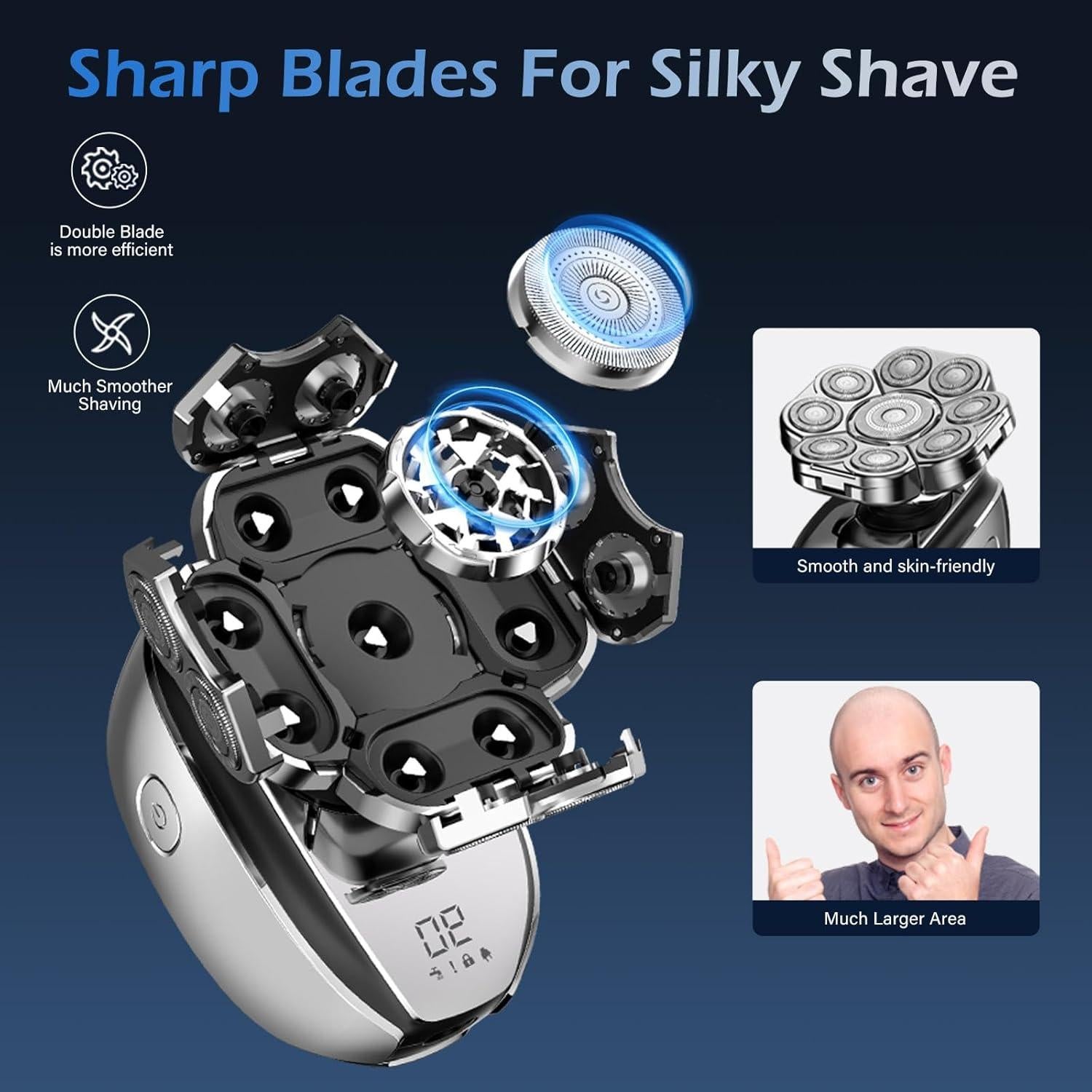Head Shavers for Bald Men,Detachable Head Shaver,Electric Razor for Men,IPX6 Waterproof Wet Dry Bald Head Shavers,9D LED Display Electric Rechargeable Head Shaving Grooming Kit with USB Charge