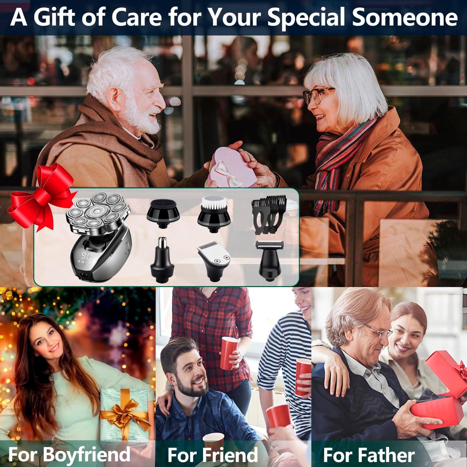 Head Shavers for Bald Men,Detachable Head Shaver,Electric Razor for Men,IPX6 Waterproof Wet Dry Bald Head Shavers,9D LED Display Electric Rechargeable Head Shaving Grooming Kit with USB Charge