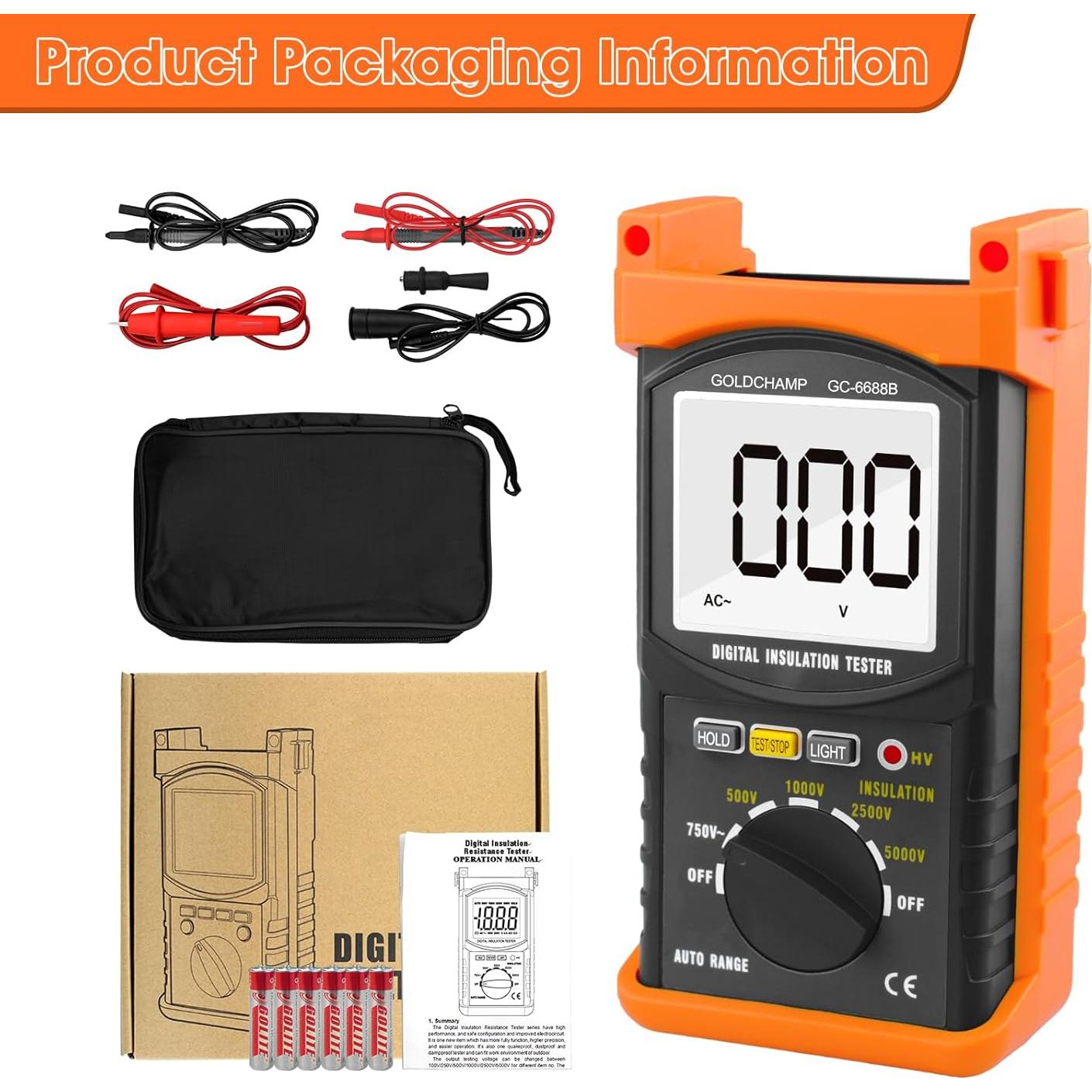 Megóhmetro Digital GC-6688B 200G Ohm 5000V Pantalla Retroiluminada