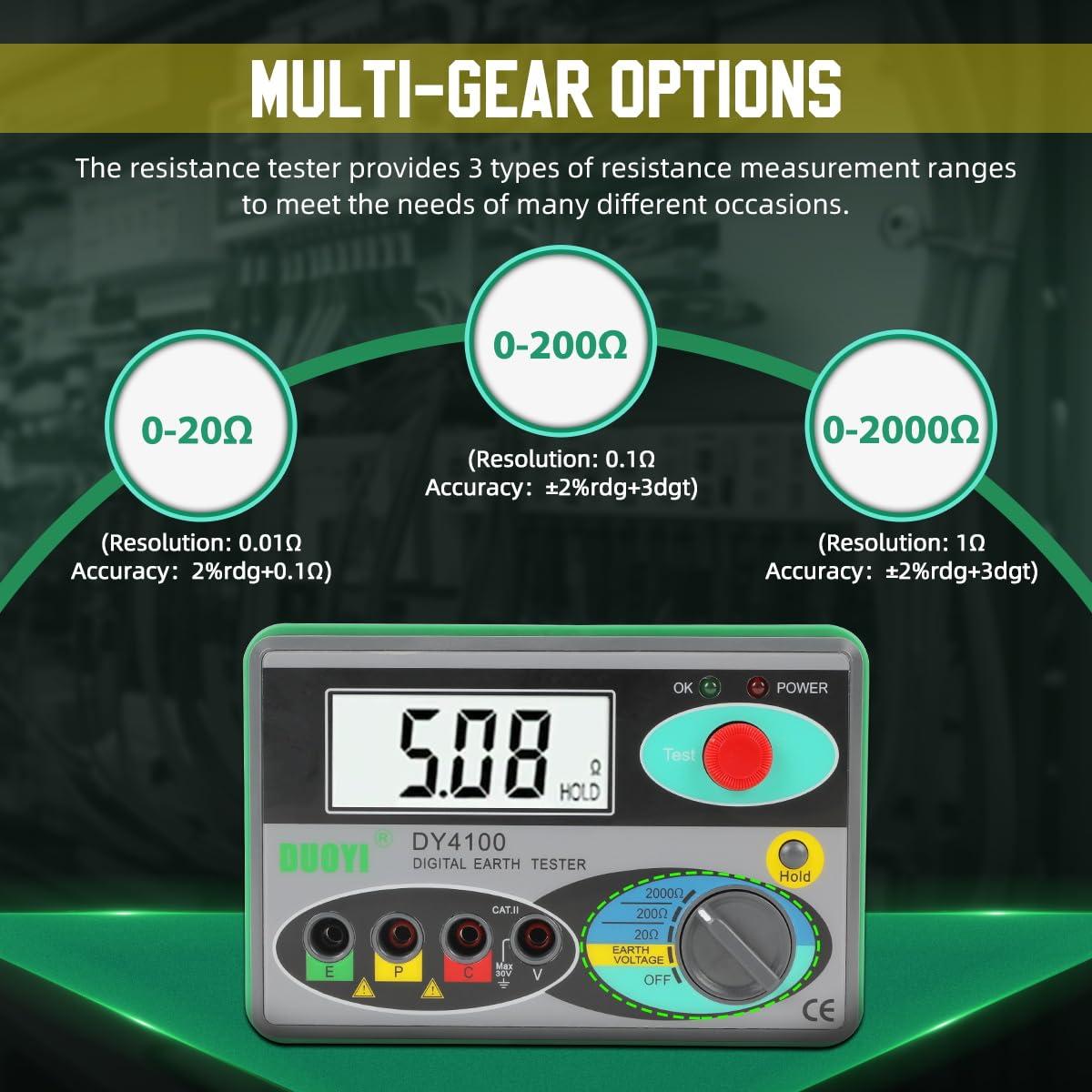 Tester Digital de Resistencia a Tierra DUOYI DY4100 0-2000Ω