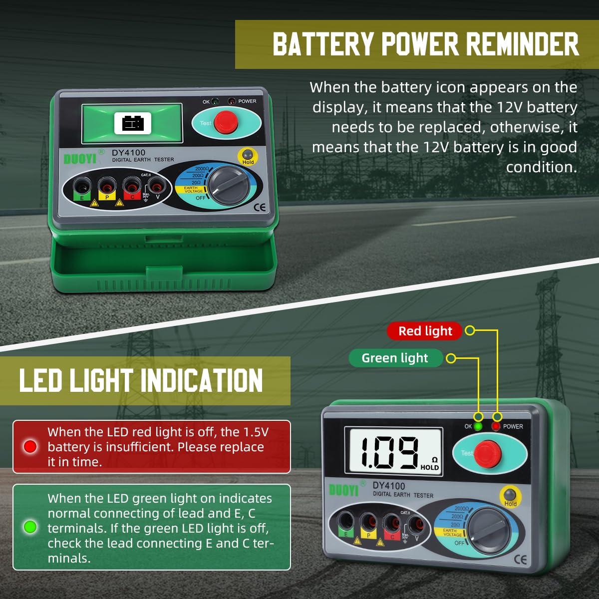 Tester Digital de Resistencia a Tierra DUOYI DY4100 0-2000Ω