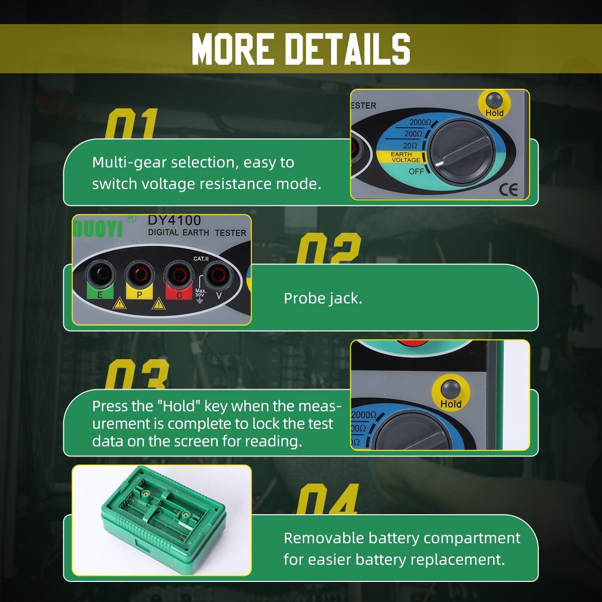 Tester Digital de Resistencia a Tierra DUOYI DY4100 0-2000Ω