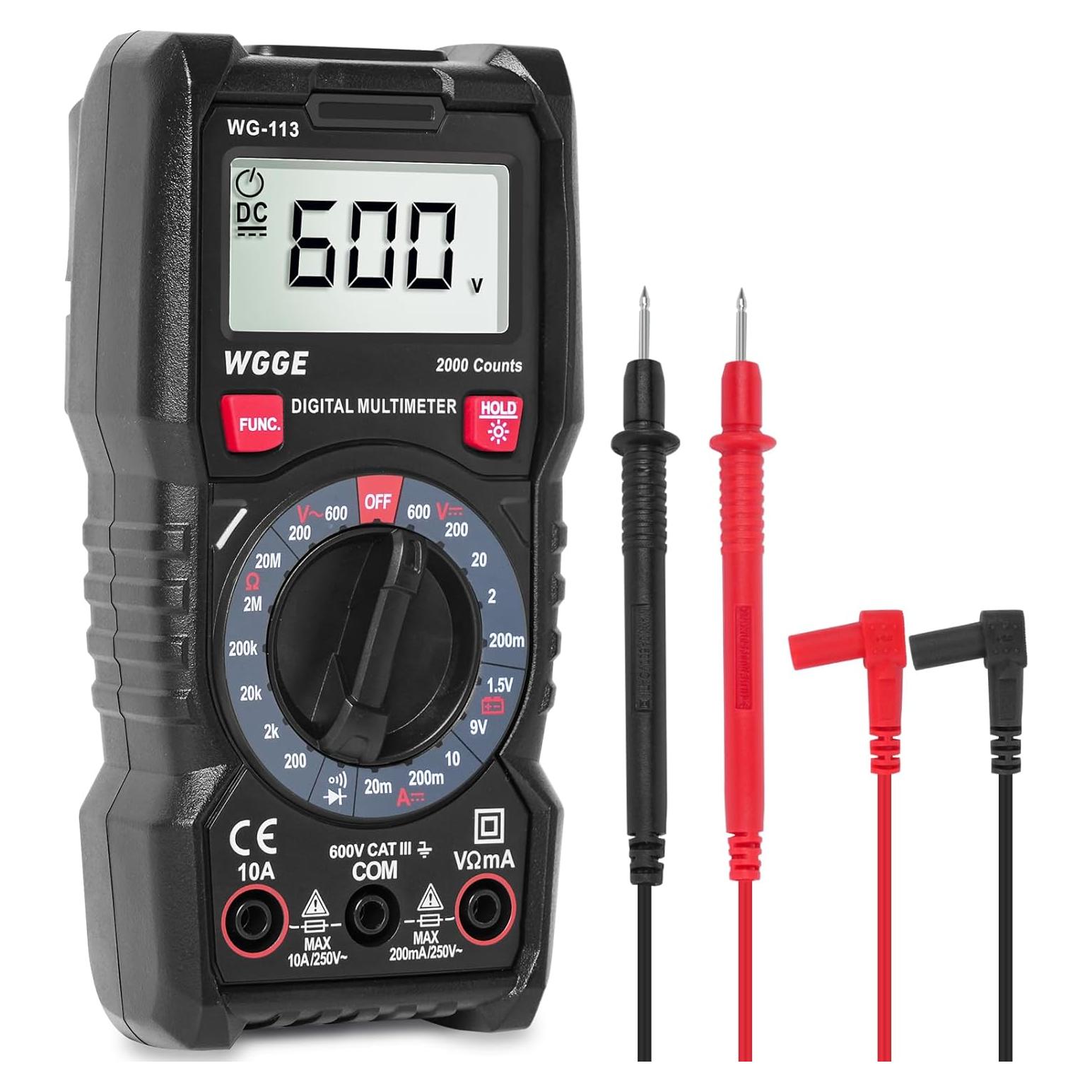 Multímetro Digital WGGE WG-113 con Estuche y Cables de Prueba