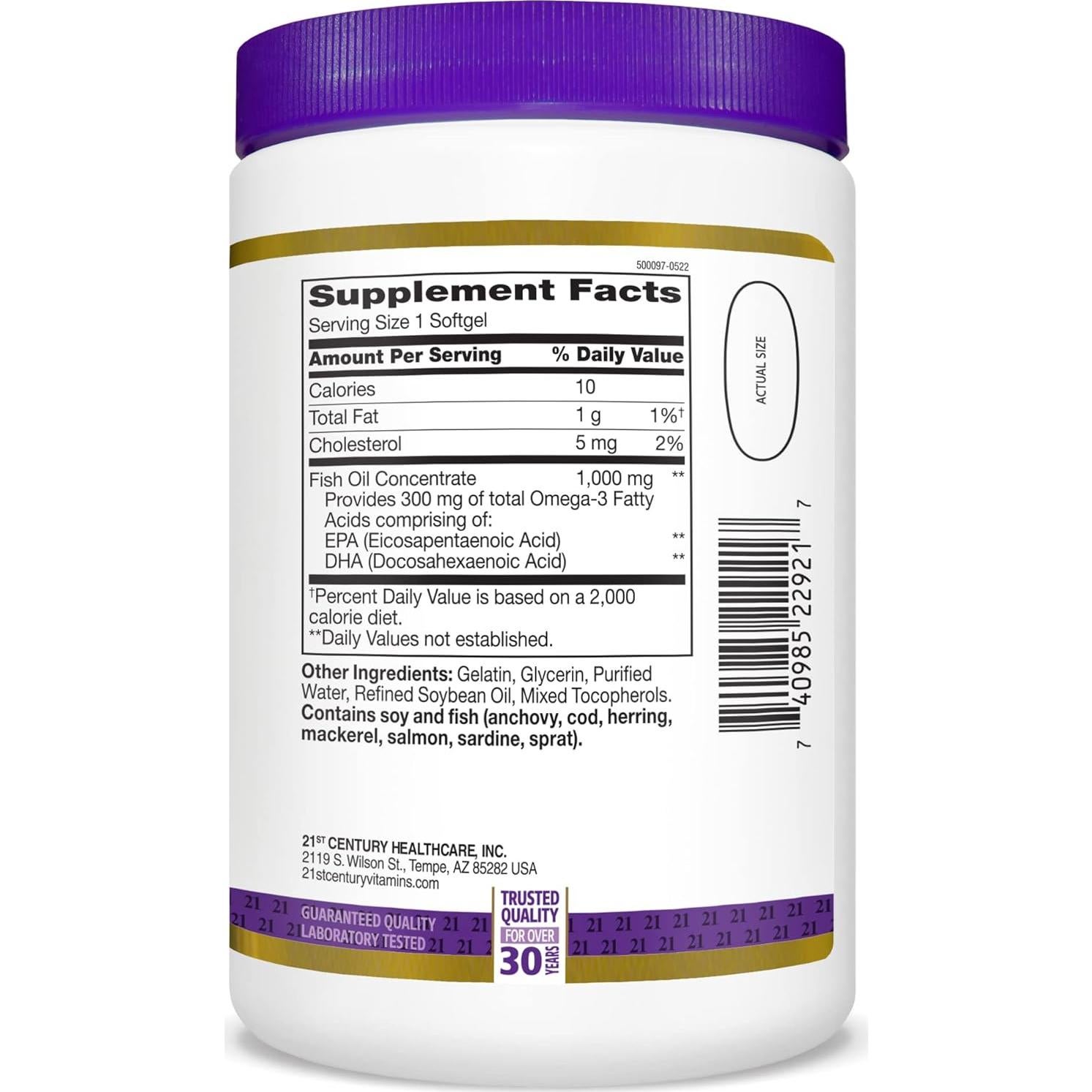 Aceite de Pescado del Siglo 21 1000 mg 300 Cápsulas Blandas