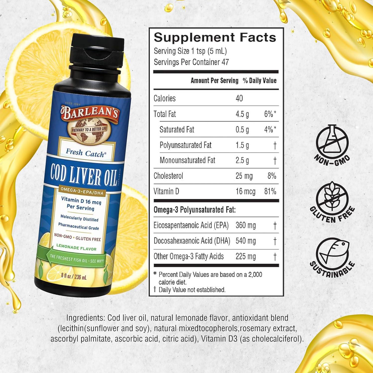 Suplemento Líquido Omega 3 Barlean's 236.6 ml Sabor Limonada