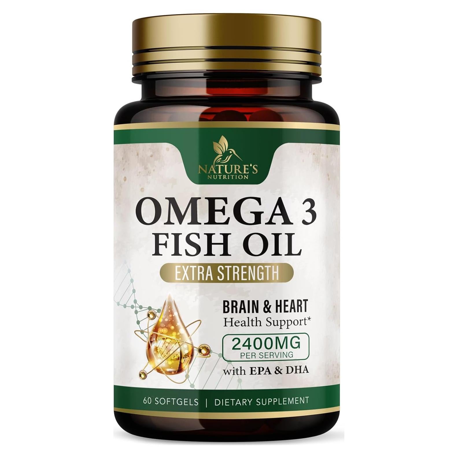 Suplemento Omega 3 Aceite de Pescado Nutrición de la Naturaleza 2400 mg - 60 Cápsulas Blandas