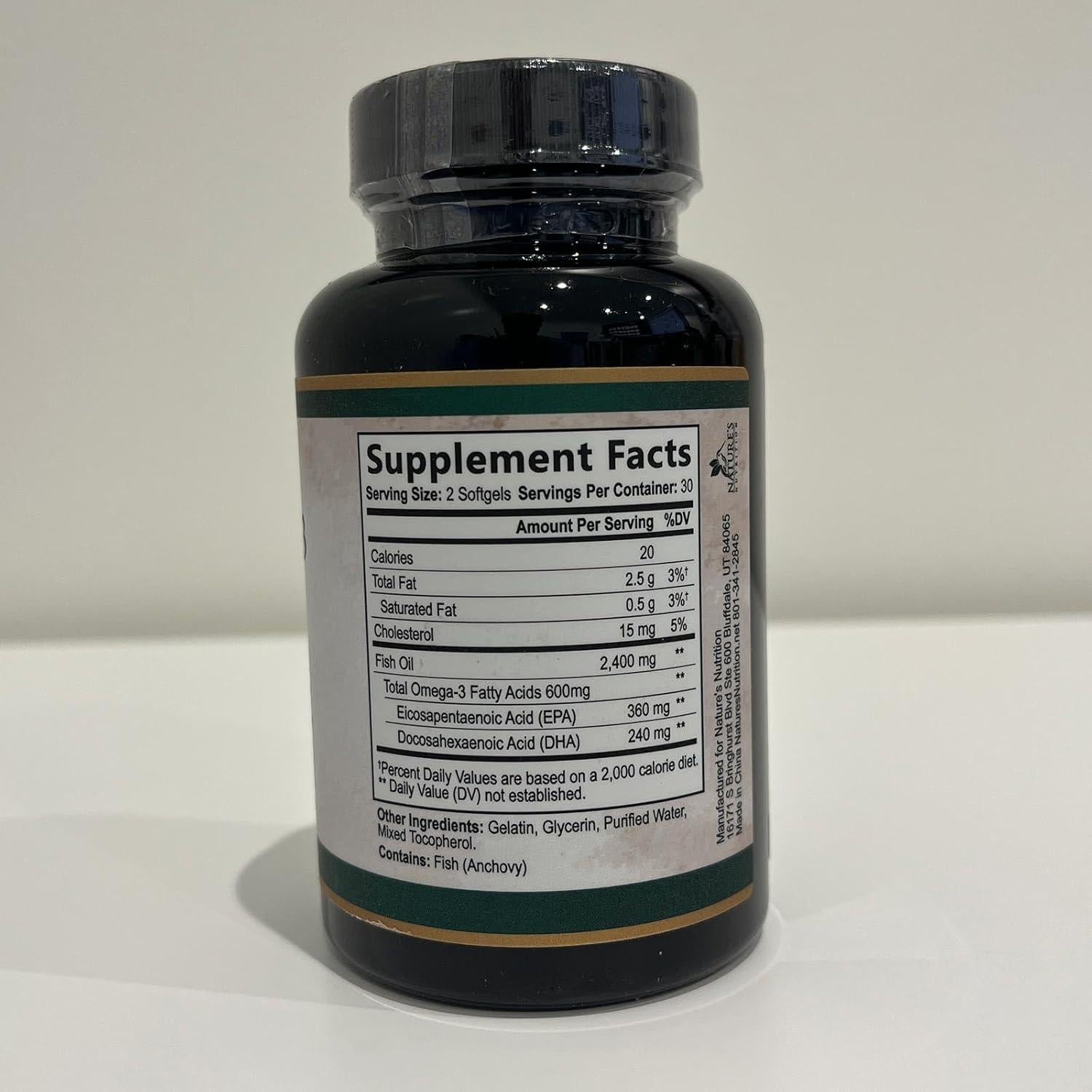 Suplemento Omega 3 Aceite de Pescado Nutrición de la Naturaleza 2400 mg - 60 Cápsulas Blandas