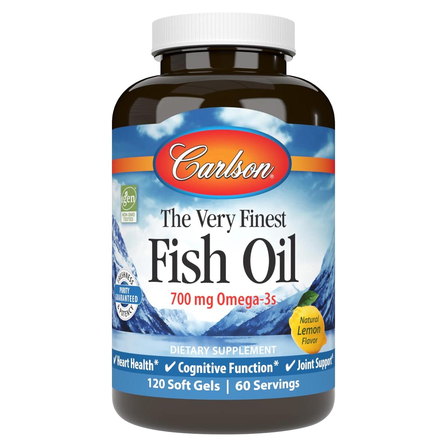 Suplemento Omega 3 Carlson - Aceite de Pescado 700 mg Limón 120 Gelatinas