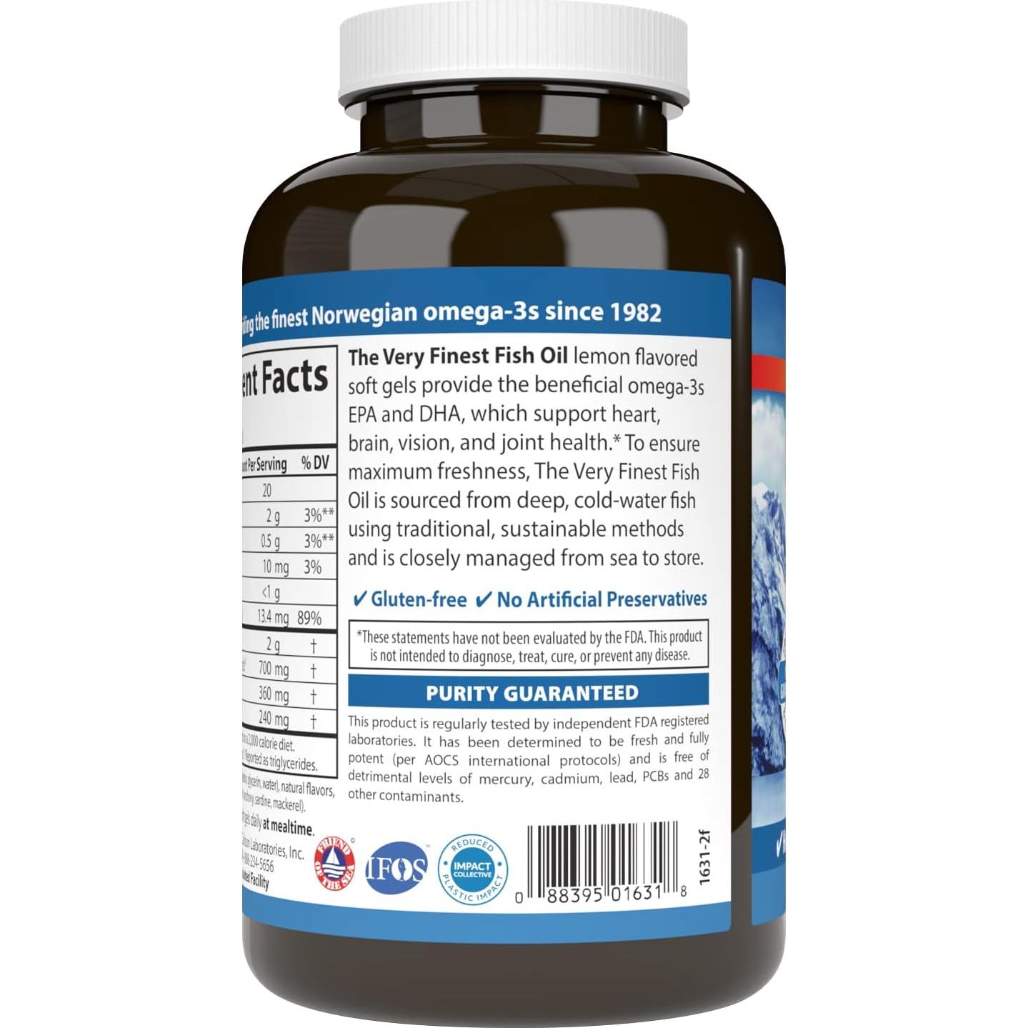 Suplemento Omega 3 Carlson - Aceite de Pescado 700 mg Limón 120 Gelatinas