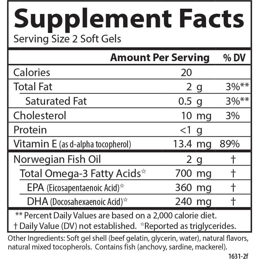 Suplemento Omega 3 Carlson - Aceite de Pescado 700 mg Limón 120 Gelatinas