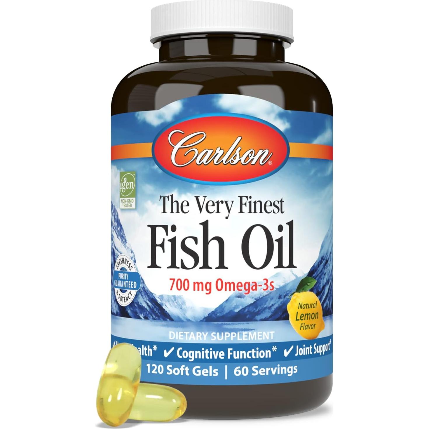 Suplemento Omega 3 Carlson - Aceite de Pescado 700 mg Limón 120 Gelatinas