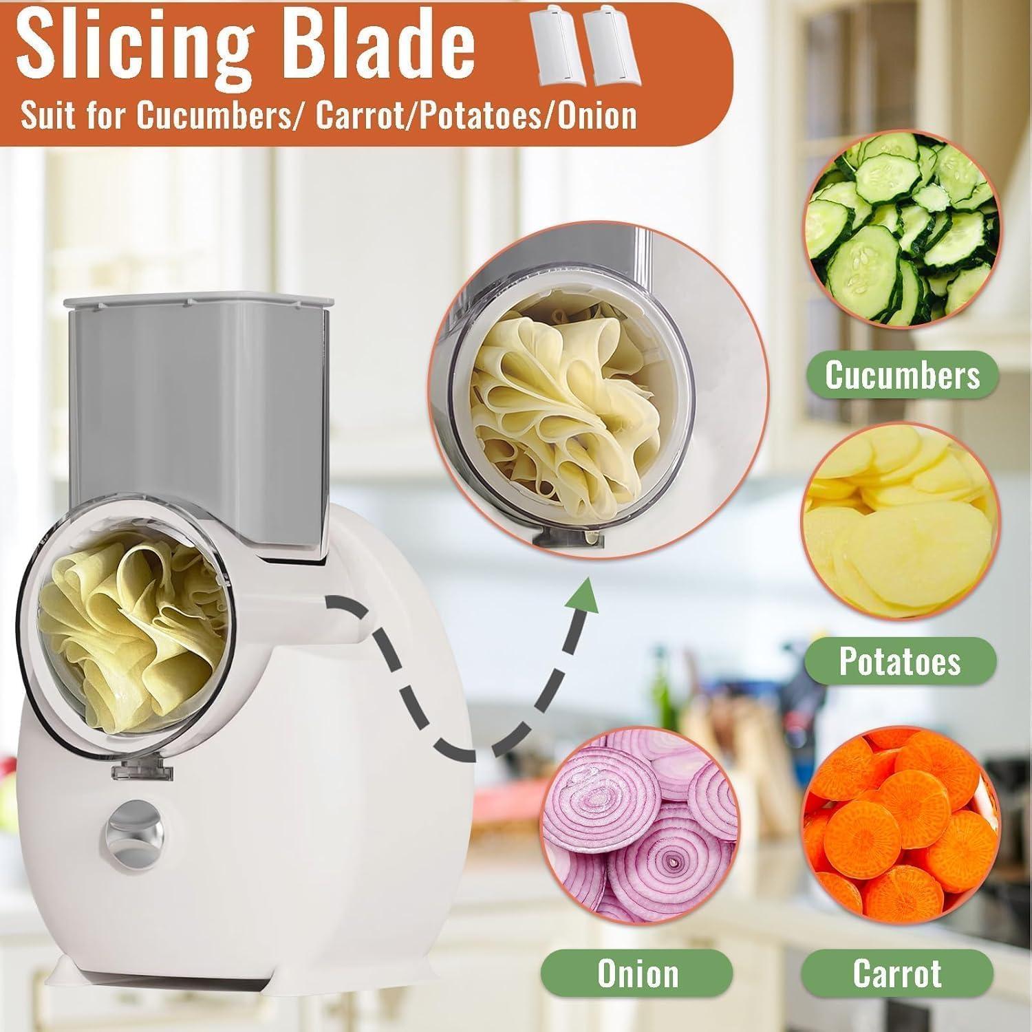 Rallador Eléctrico de Queso YonQu 2025 con 3 Cuchillas - Blanco