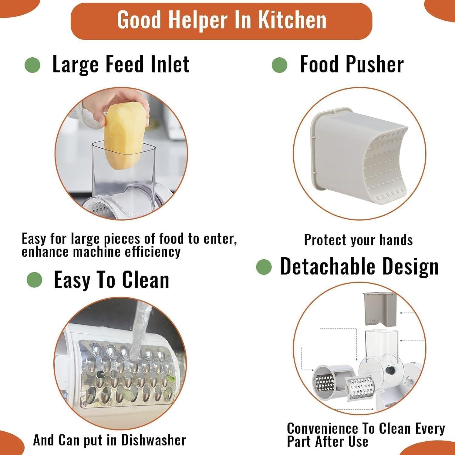 Rallador Eléctrico de Queso YonQu 2025 con 3 Cuchillas - Blanco