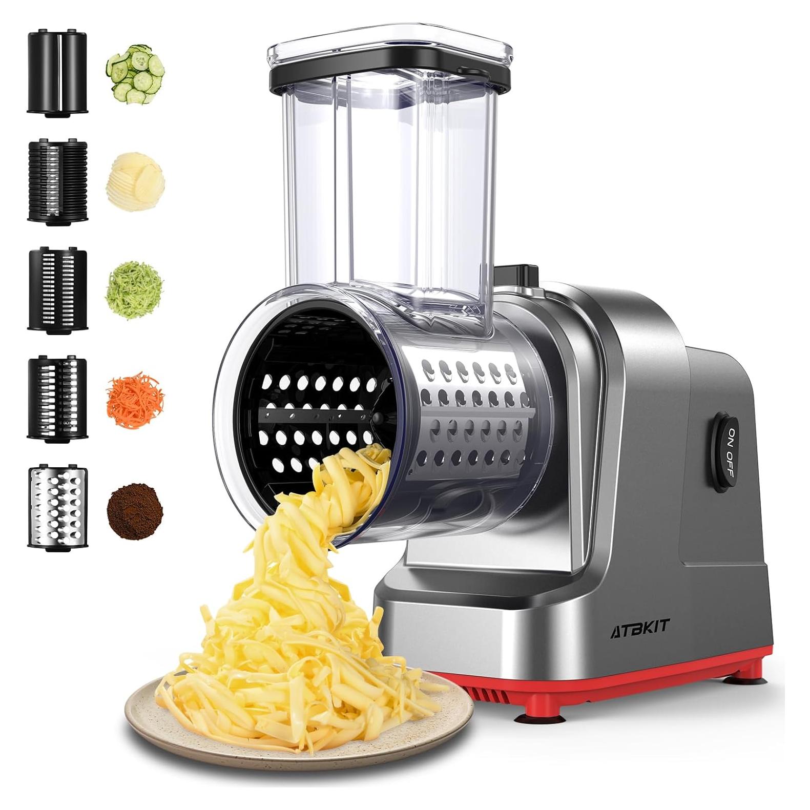 Rallador de Queso Eléctrico ATBKIT 250W 5 Cuchillas Inoxidable