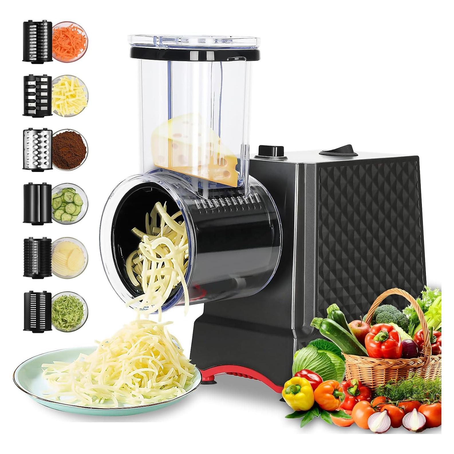 Rallador de Queso Eléctrico YOTAN 250W 6 en 1 Acero Inoxidable