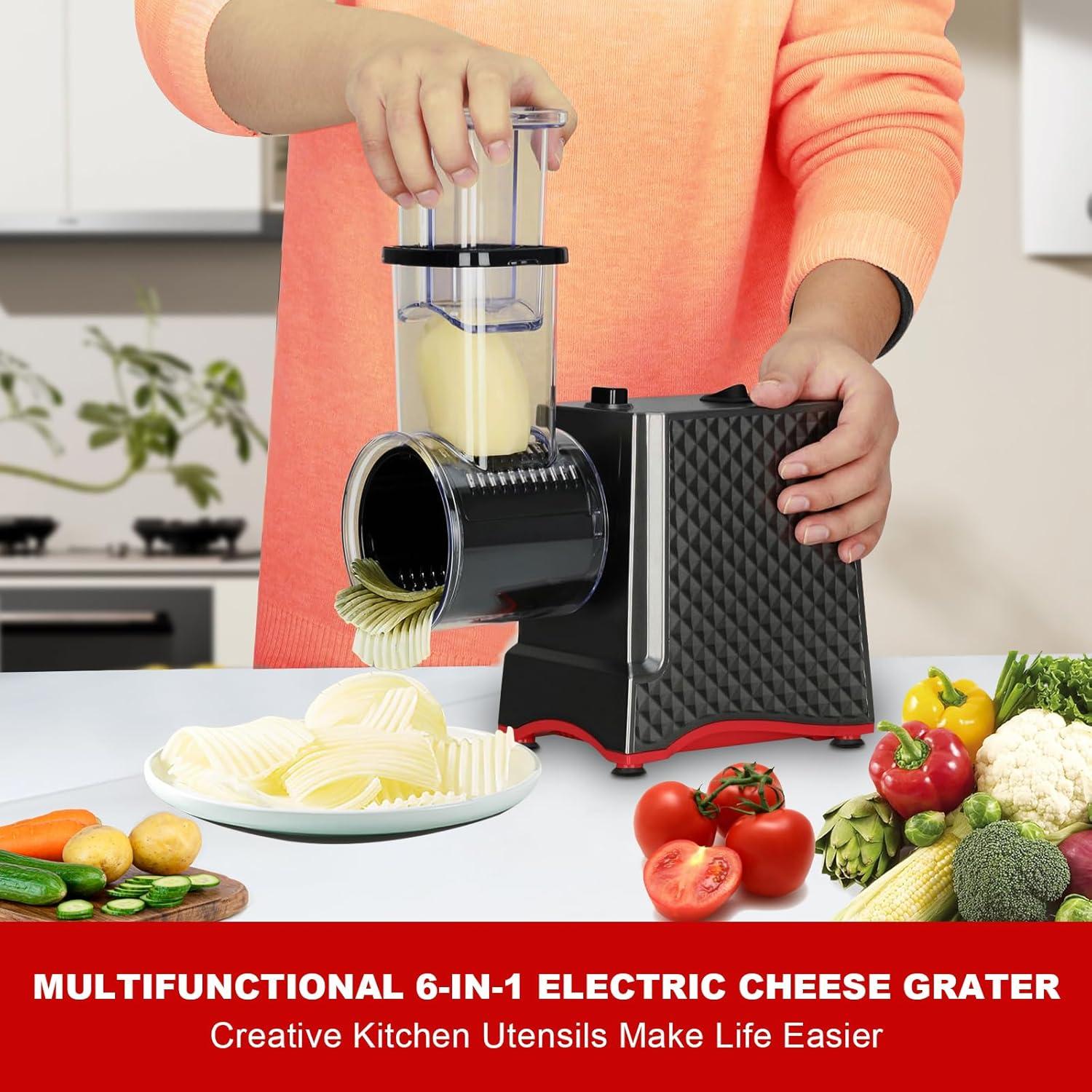 Rallador de Queso Eléctrico YOTAN 250W 6 en 1 Acero Inoxidable