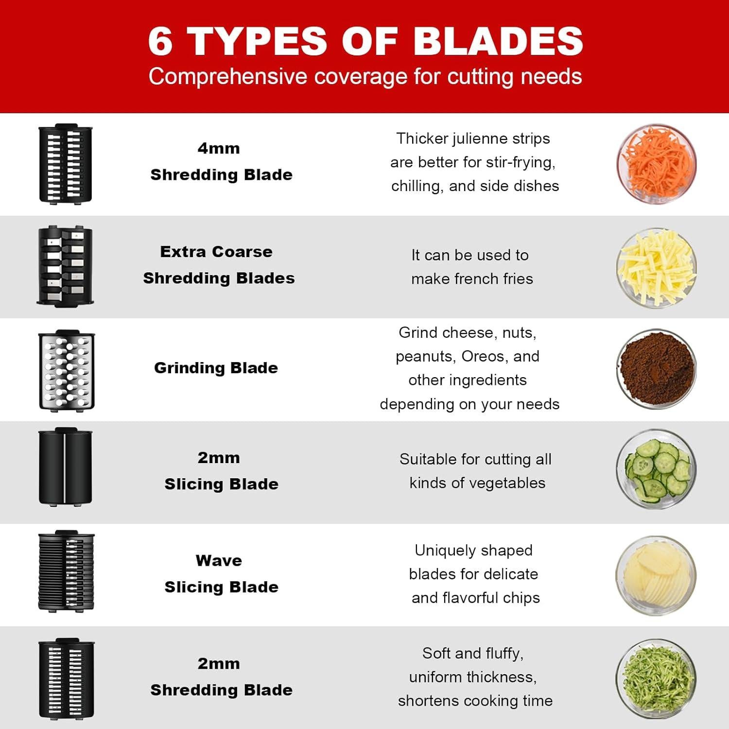 Rallador de Queso Eléctrico YOTAN 250W 6 en 1 Acero Inoxidable