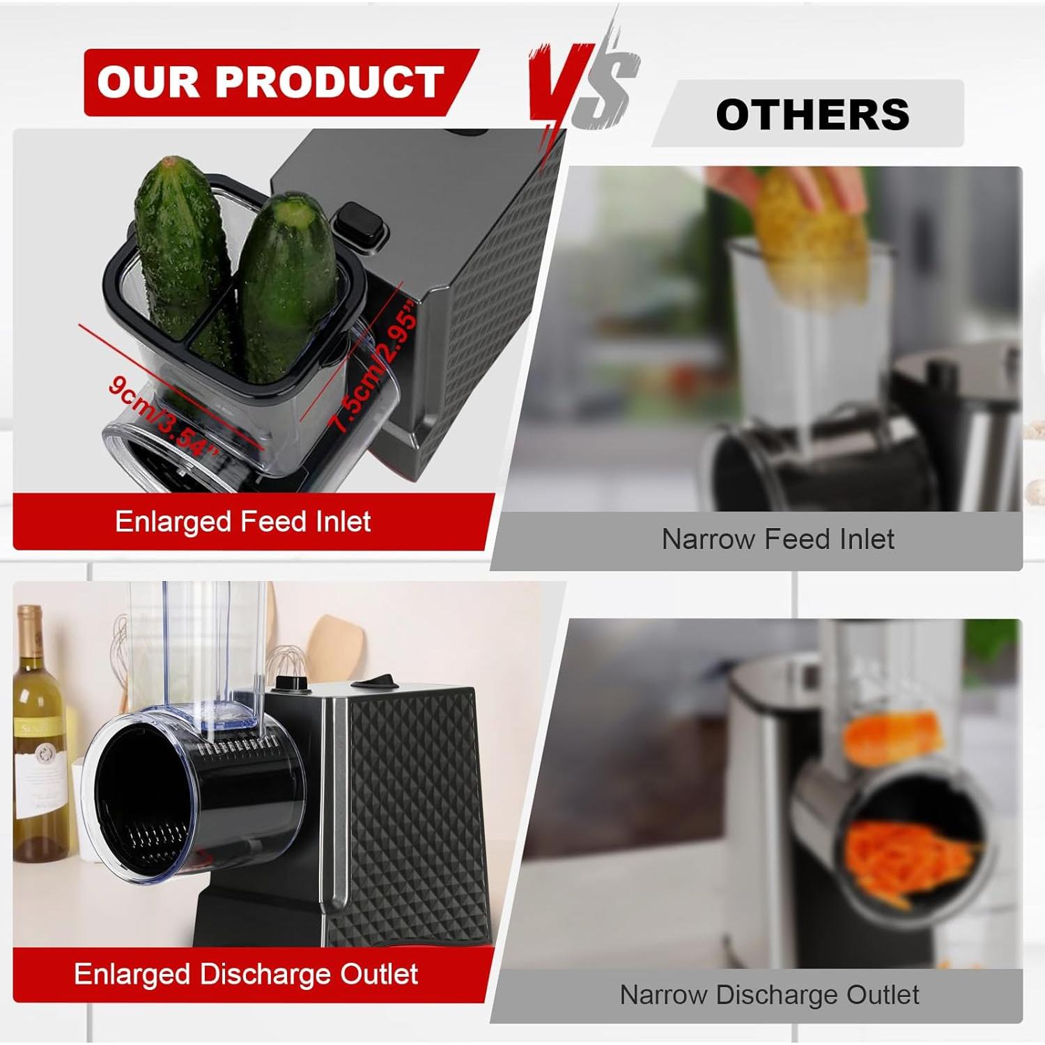 Rallador de Queso Eléctrico YOTAN 250W 6 en 1 Acero Inoxidable