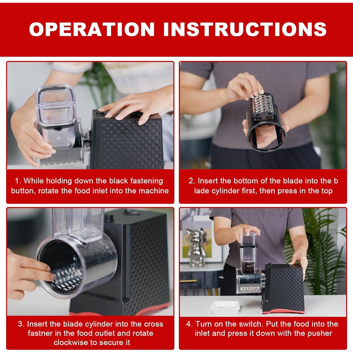 Rallador de Queso Eléctrico YOTAN 250W 6 en 1 Acero Inoxidable