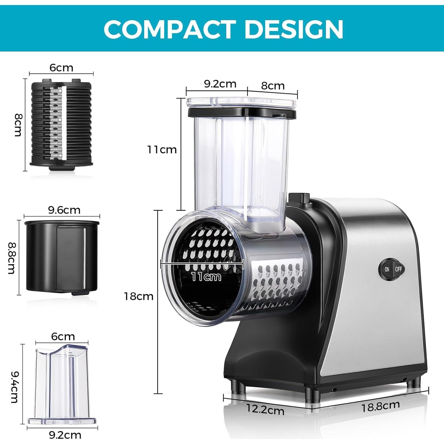 Rallador Eléctrico Homdox 250W 5 Cuchillas Acero Inoxidable