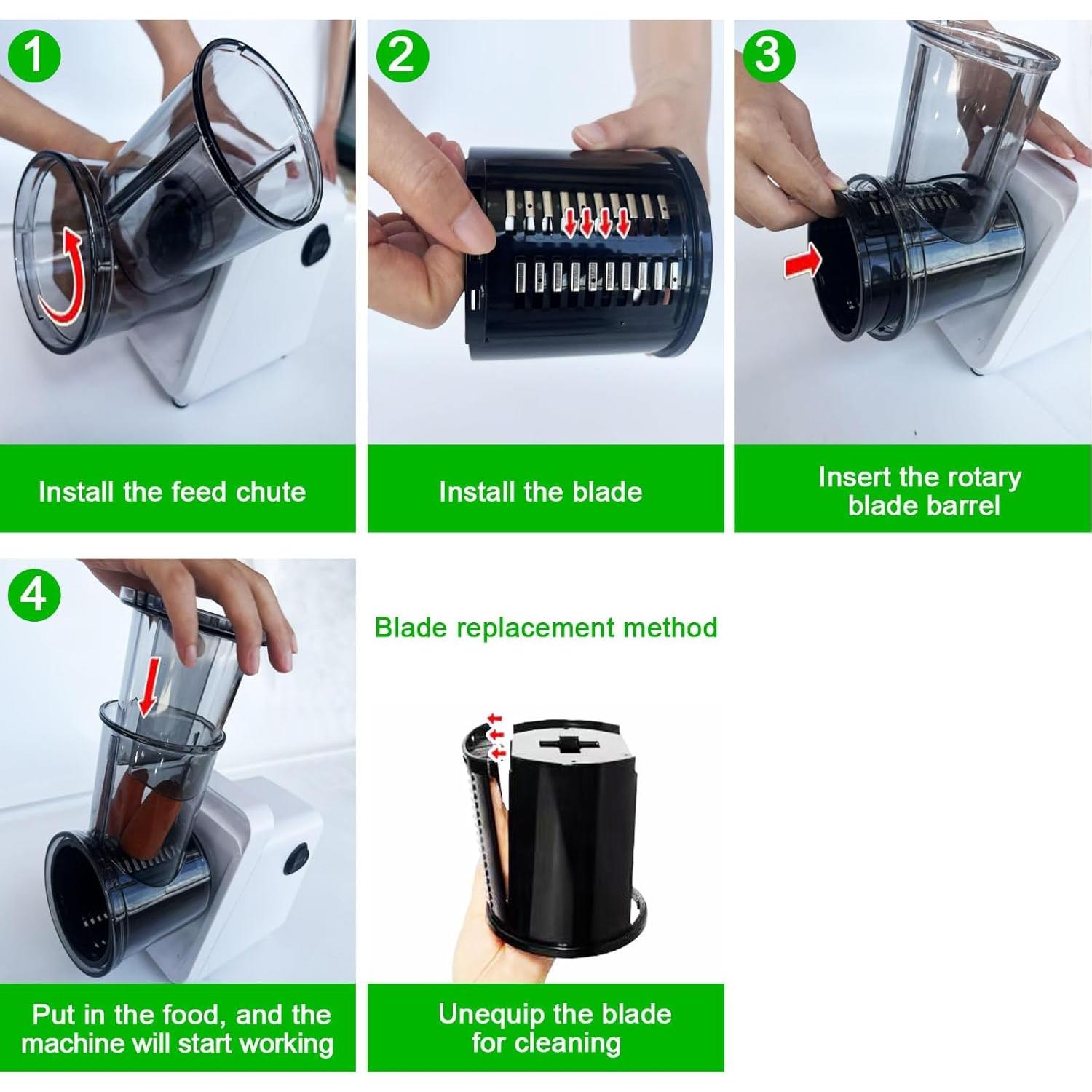 Electric Cheese Grater Salad Maker 300W Electric Vegetable Slicer Shredder Chopper for Fruits with 5 Different Shapes of stainless steel Blades Stainless Steel Food Cutter for Vegetables and Cheeses