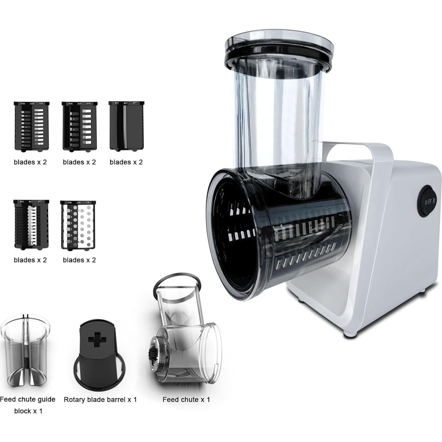 Electric Cheese Grater Salad Maker 300W Electric Vegetable Slicer Shredder Chopper for Fruits with 5 Different Shapes of stainless steel Blades Stainless Steel Food Cutter for Vegetables and Cheeses