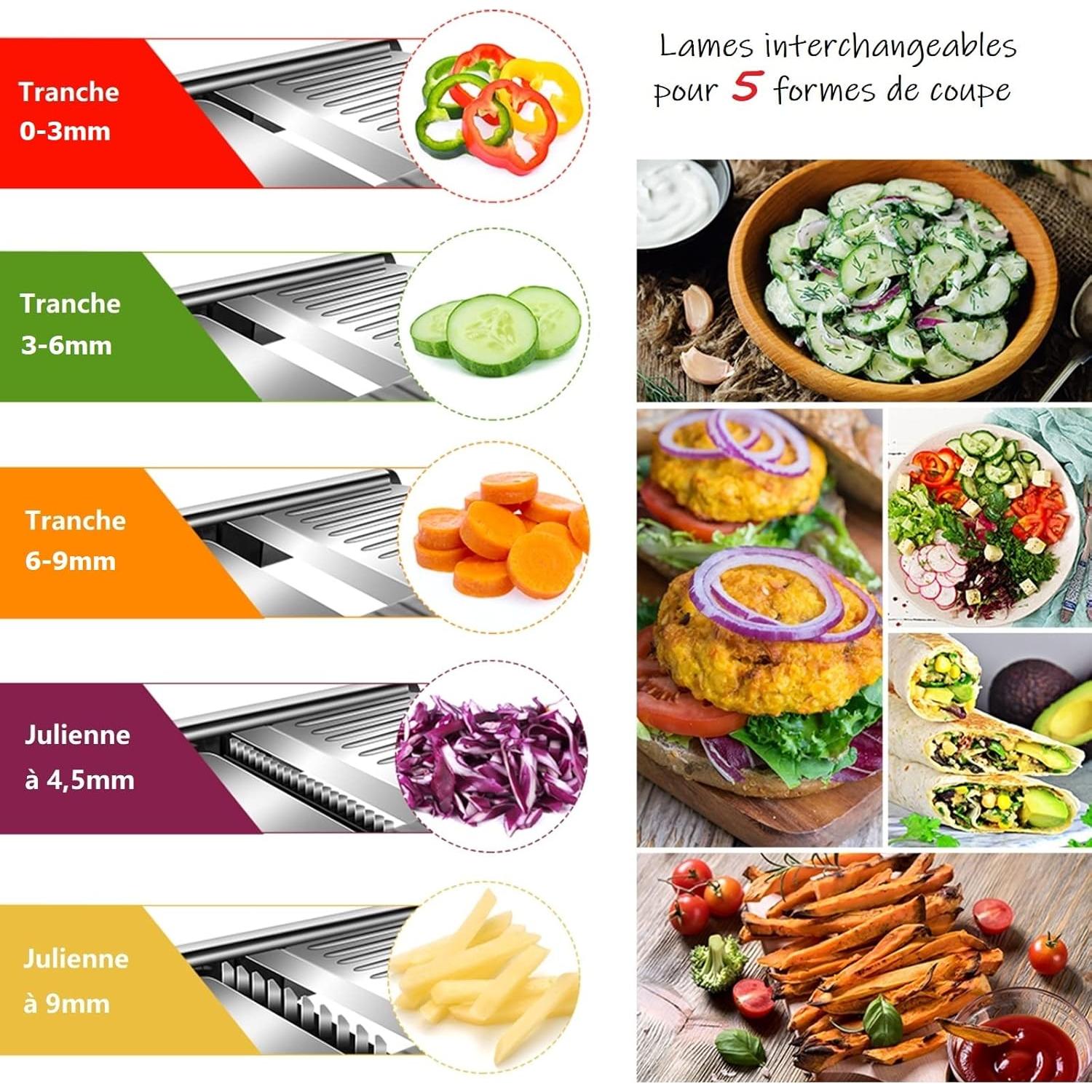 Cortador de Alimentos Mandolina MASTERTOP Acero Inoxidable 5 Cuchillas