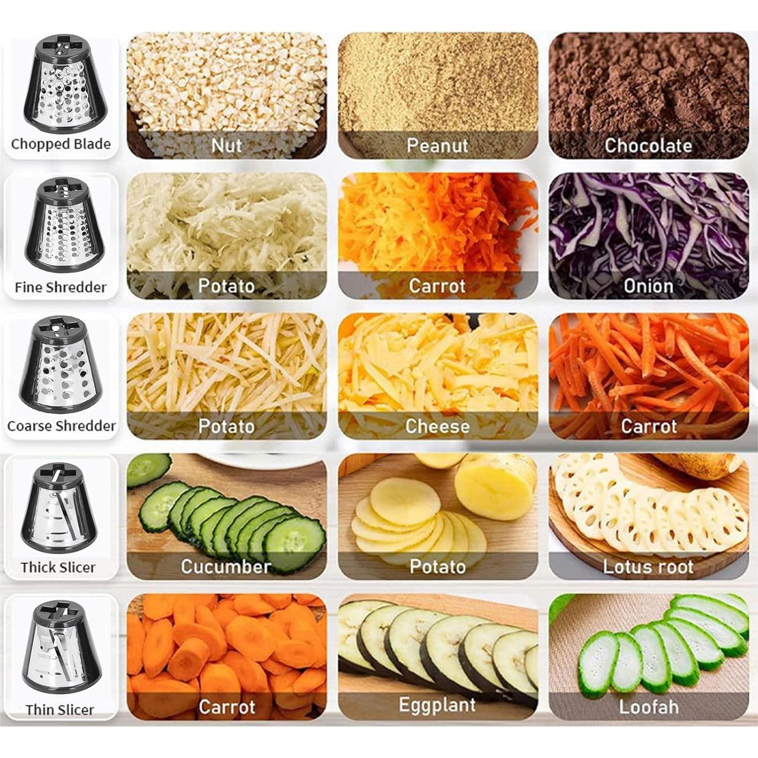 Cortador de Verduras Eléctrico ZJchao 250W 5 en 1 con 5 Cuchillas