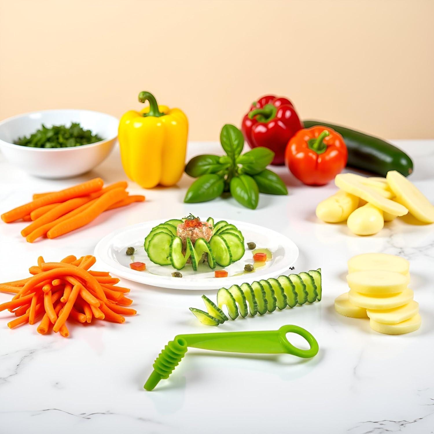 Green Spiral Slicer Portable Cucumber Potato Carrot Slicer Cutter Manual Kitchen Gadgets Plastic Garnishing Tool Fruit Vegetable Tool Graters, Peelers and Slicers