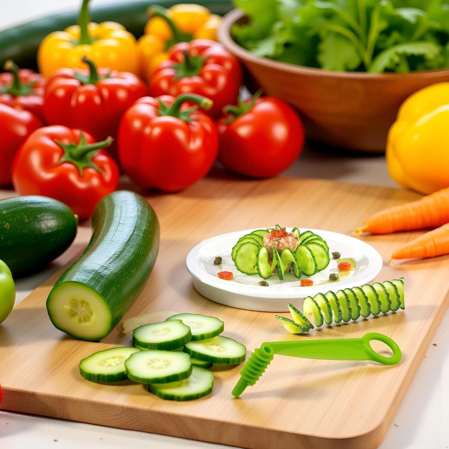 Green Spiral Slicer Portable Cucumber Potato Carrot Slicer Cutter Manual Kitchen Gadgets Plastic Garnishing Tool Fruit Vegetable Tool Graters, Peelers and Slicers