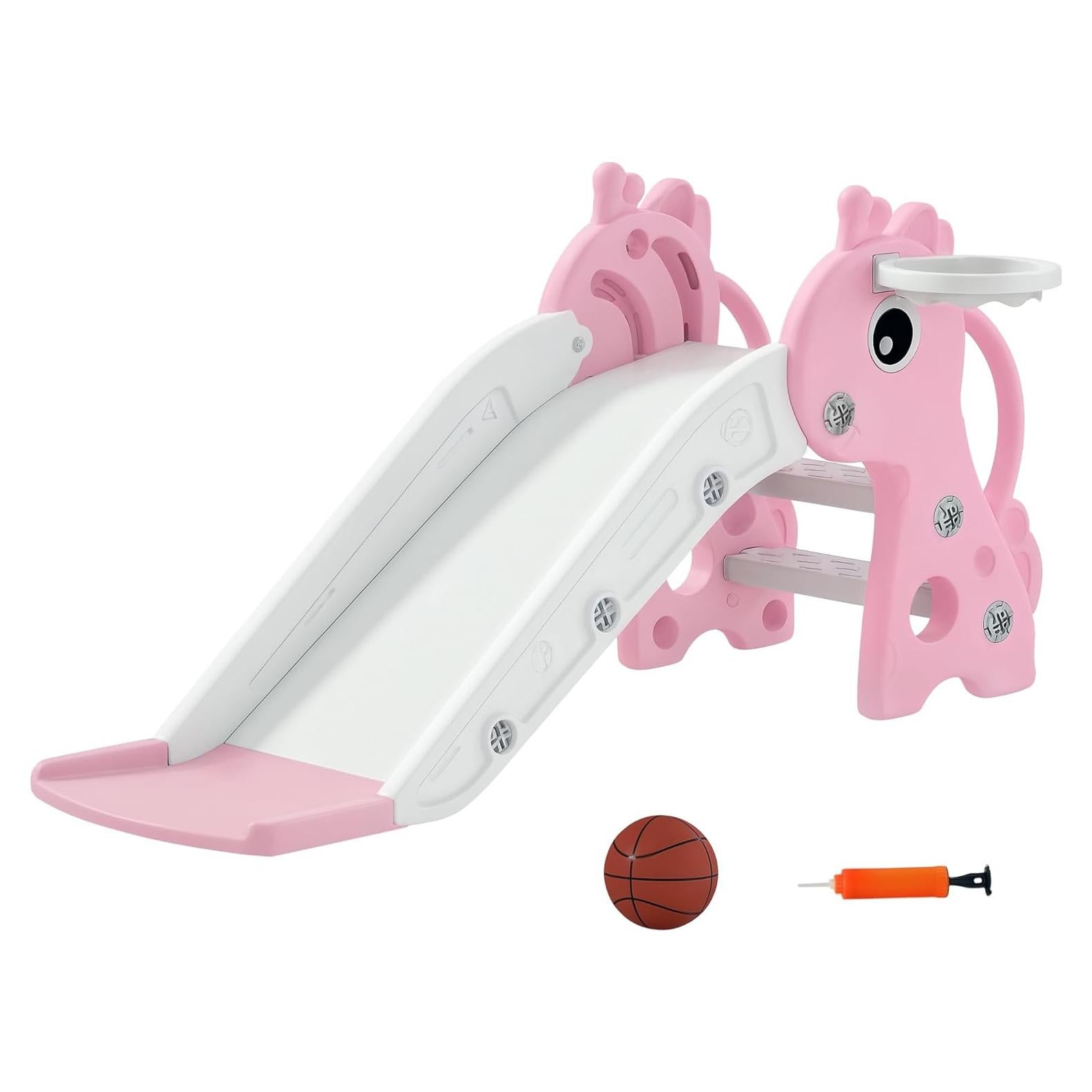 Tobogán para Niños Qaba Jirafa Rosa con Escalera y Aro