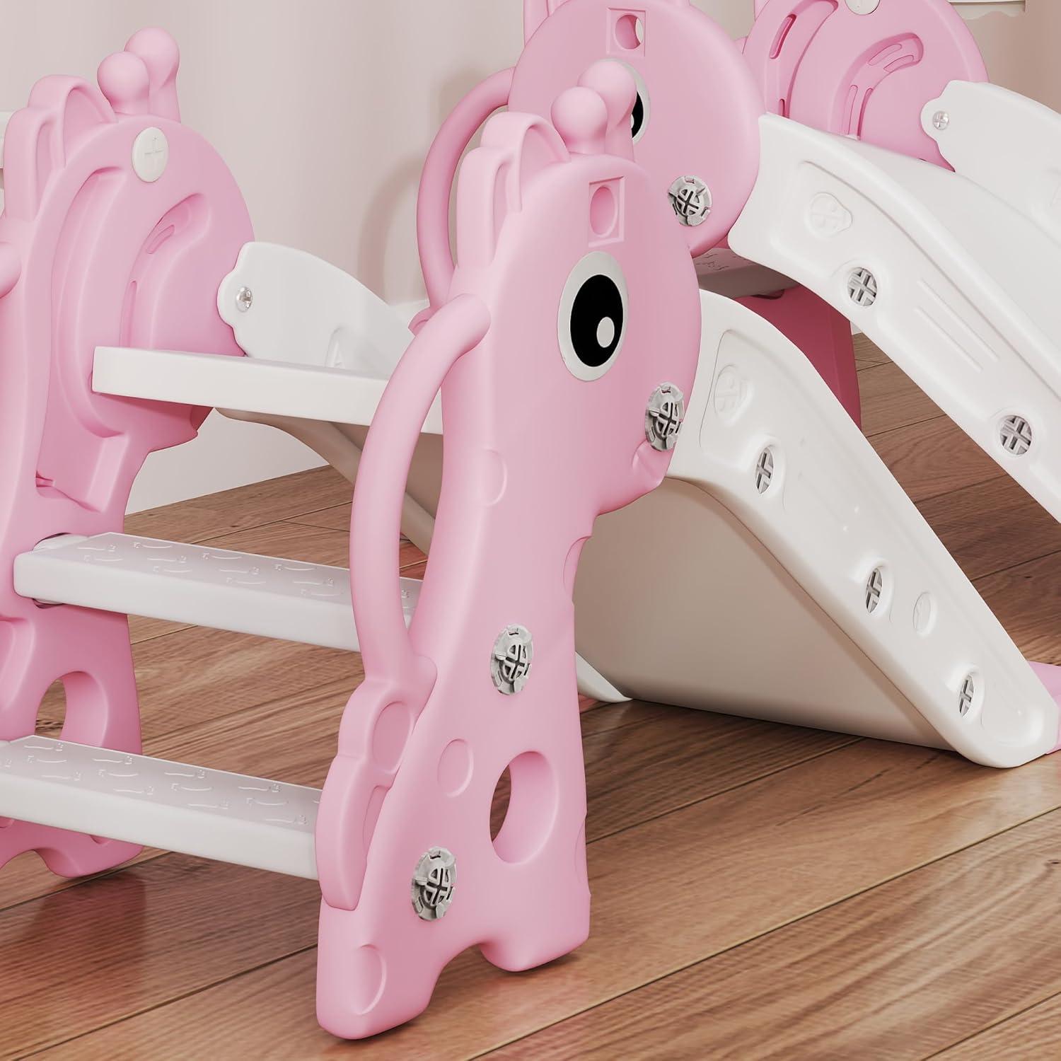 Tobogán para Niños Qaba Jirafa Rosa con Escalera y Aro