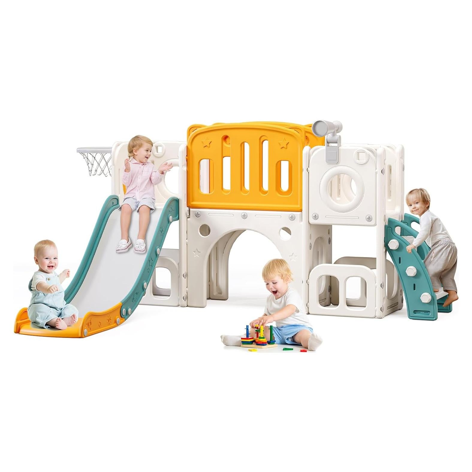 Tobogán para Niños YUYUE 8 en 1 con Escalera y Aro de Baloncesto