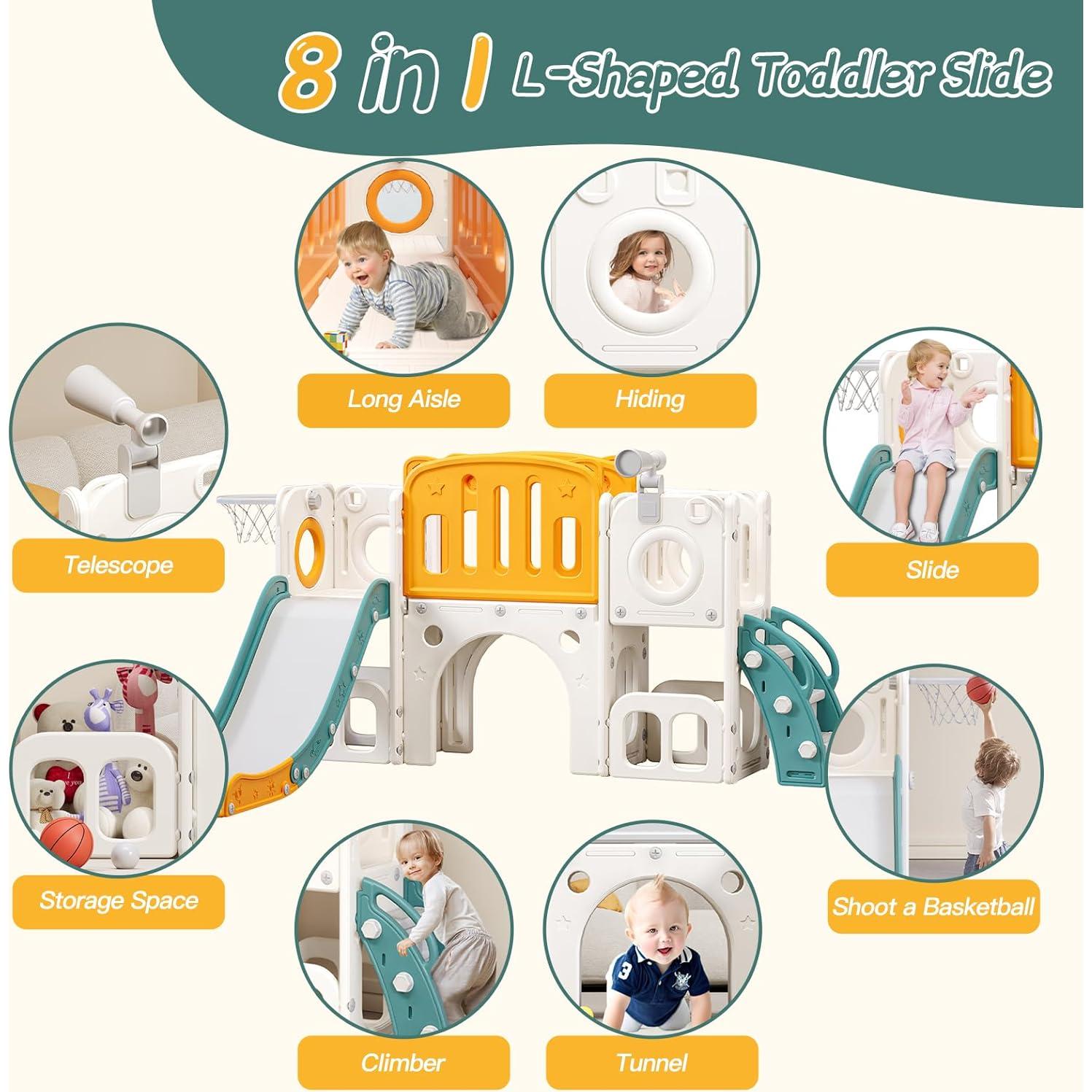 Tobogán para Niños YUYUE 8 en 1 con Escalera y Aro de Baloncesto