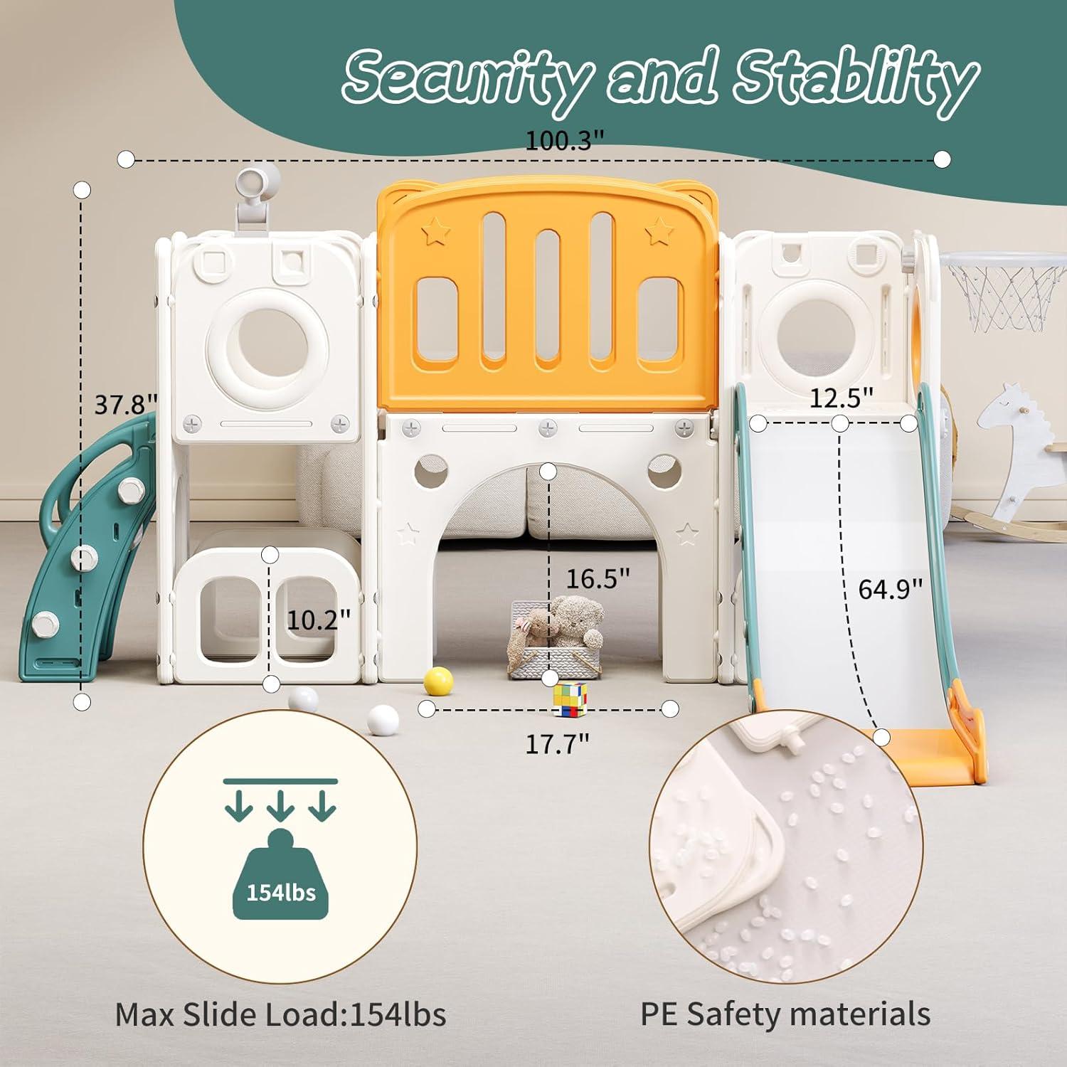 Tobogán para Niños YUYUE 8 en 1 con Escalera y Aro de Baloncesto