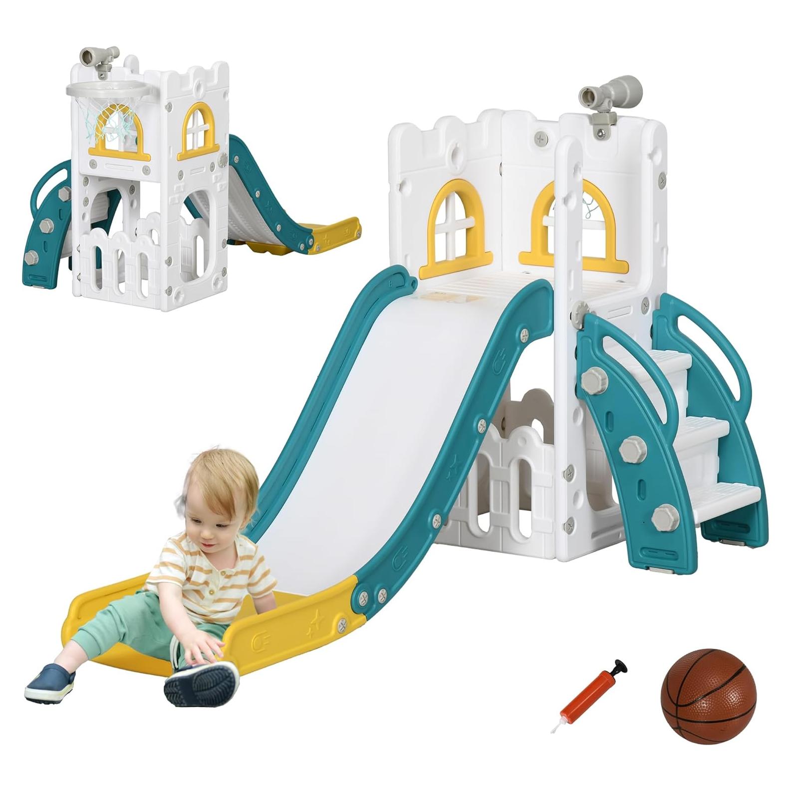 Tobogán 5 en 1 Qaba para Niños 1-3 Años con Aro y Telescopio