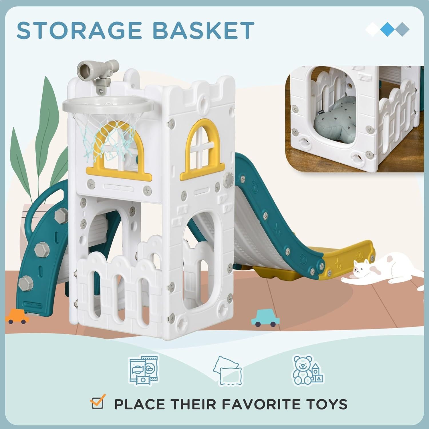 Tobogán 5 en 1 Qaba para Niños 1-3 Años con Aro y Telescopio