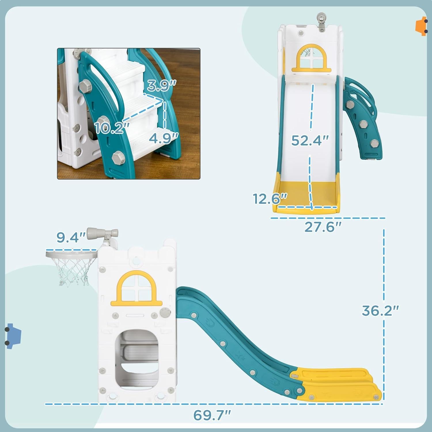Tobogán 5 en 1 Qaba para Niños 1-3 Años con Aro y Telescopio