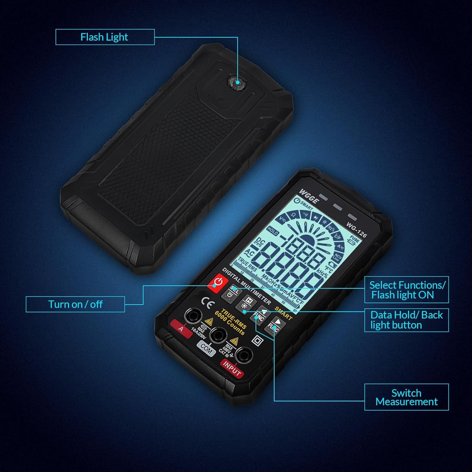 Multímetro Digital WGGE 6000 Cuentas TRMS con Pantalla LCD